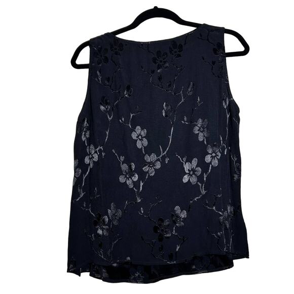 Black Satin-like Embossed Floral Tank Top Womens Medium - Picture 2 of 7